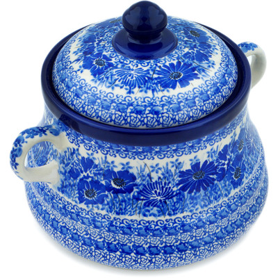 Polish Pottery Jar with Lid and Handles 9&quot; Dreams In Blue UNIKAT