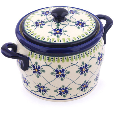 Polish Pottery Jar with Lid and Handles 9&quot; Gingham Trellis