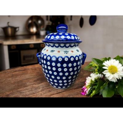 Polish Pottery Jar with Lid and Handles 9&quot; Mosquito