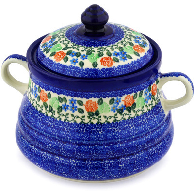 Polish Pottery Jar with Lid and Handles 9&quot; Obsessive Spring