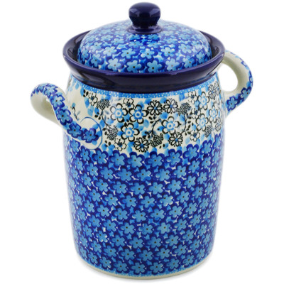 Polish Pottery Jar with Lid and Handles 9&quot; Out Of Blue UNIKAT