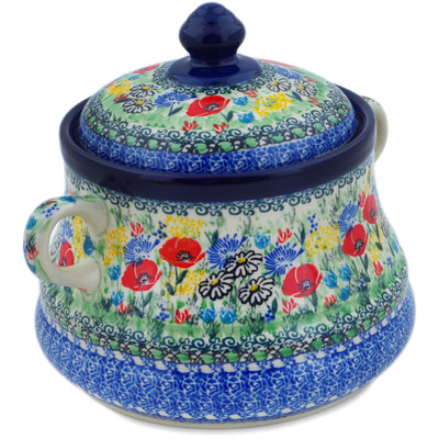 Polish Pottery Jar with Lid and Handles 9&quot; Polish Garden UNIKAT