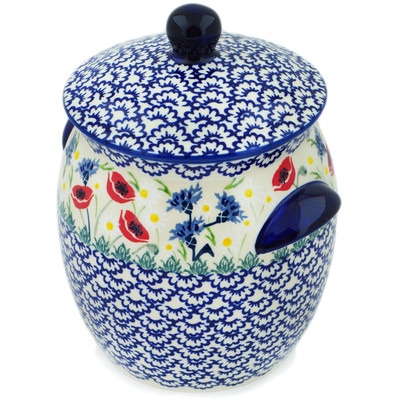 Polish Pottery Jar with Lid and Handles 9&quot; Poppies And Cornflowers UNIKAT