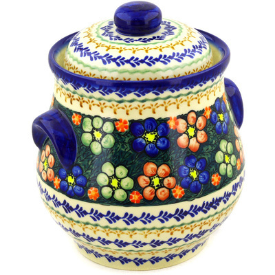 Polish Pottery Jar with Lid and Handles 9&quot; Poppy Garden UNIKAT