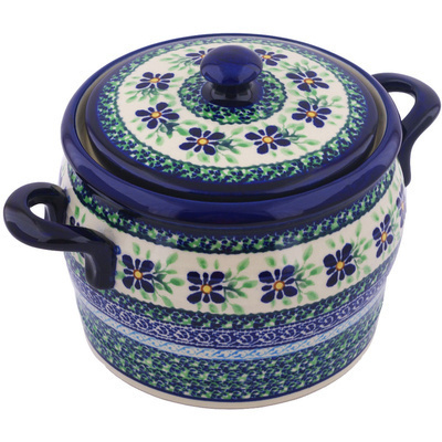 Polish Pottery Jar with Lid and Handles 9&quot; Sweet Violet