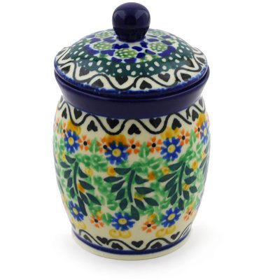 Polish Pottery Jar with Lid with Opening 4&quot; Black Heart Garden UNIKAT