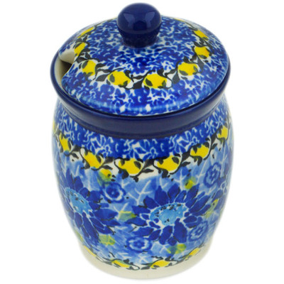 Polish Pottery Jar with Lid with Opening 4&quot; Deep Blue UNIKAT