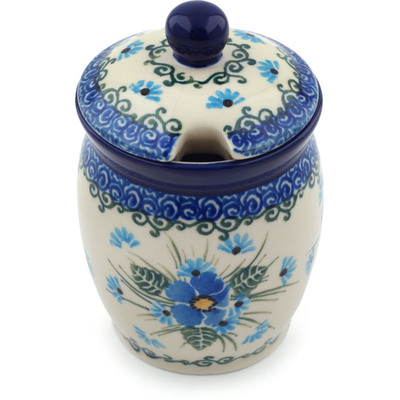 Polish Pottery Jar with Lid with Opening 4&quot; Forget Me Not UNIKAT