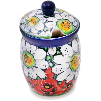 Polish Pottery Jar with Lid with Opening 4&quot; Sweet Red Petals UNIKAT