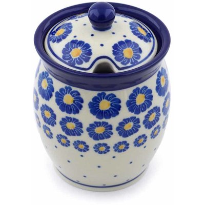 Polish Pottery Jar with Lid with Opening 5&quot; Blue Zinnia