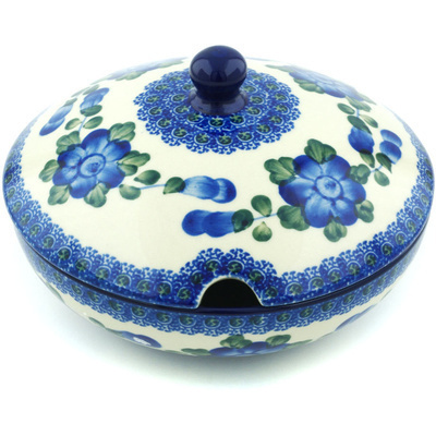 Polish Pottery Jar with Lid with Opening 7&quot; Blue Poppies