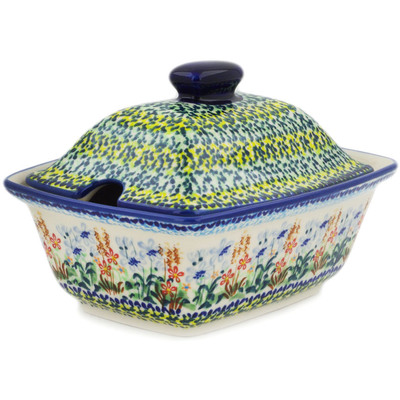 Polish Pottery Jar with Lid with Opening 7&quot; Peaceful UNIKAT