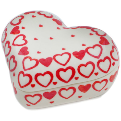 Polish Pottery Jewelry Box 5&quot; Heart Is Full Of Love UNIKAT