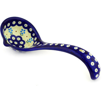 Polish Pottery Ladle 10&quot; Sky Blue Daisy