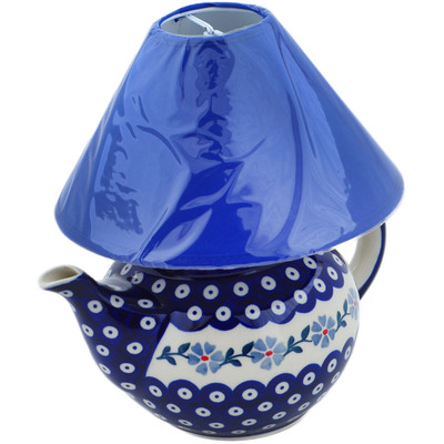 Polish Pottery Lamp 10&quot; Peacock Forget-me-not