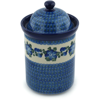 Polish Pottery Large Canister 11&quot; Blue Poppies