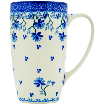 Polish Pottery Latte Mug Blue Grapevine