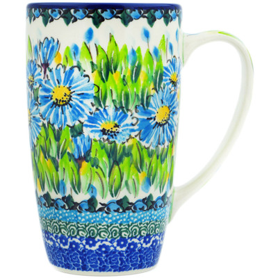 Polish Pottery Latte Mug Buquet Azul UNIKAT