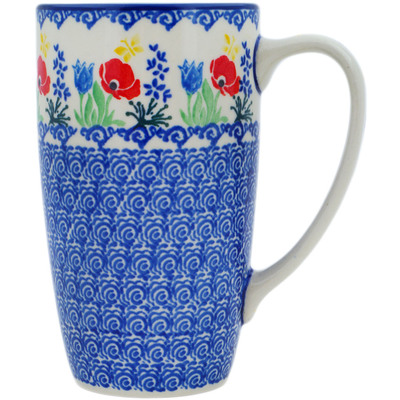 Polish Pottery Latte Mug Front Yard Blooms