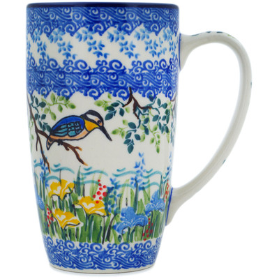 Polish Pottery Latte Mug Kingfisher Bird UNIKAT