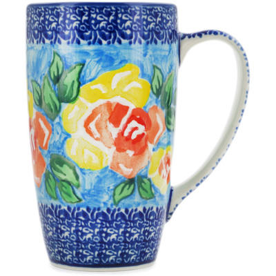 Polish Pottery Latte Mug Matisse Flowers Golden UNIKAT