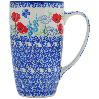 Polish Pottery Latte Mug Poppy Happiness