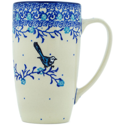 Polish Pottery Latte Mug Winter  Blue Bird