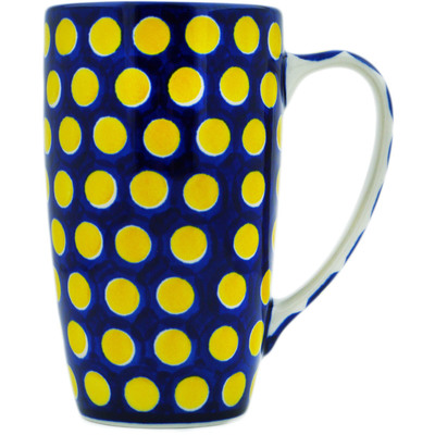 Polish Pottery Latte Mug Yellow Dots
