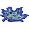 Polish Pottery Leaf Shaped Bowl 9&quot; Blue Floral Day UNIKAT