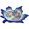 Polish Pottery Leaf Shaped Bowl 9&quot; Happy Hydrangea UNIKAT
