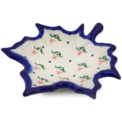 Polish Pottery Leaf Shaped Platter 7&quot; Cocentric Tulips
