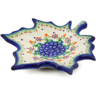 Polish Pottery Leaf Shaped Platter 7&quot; Spring Flowers
