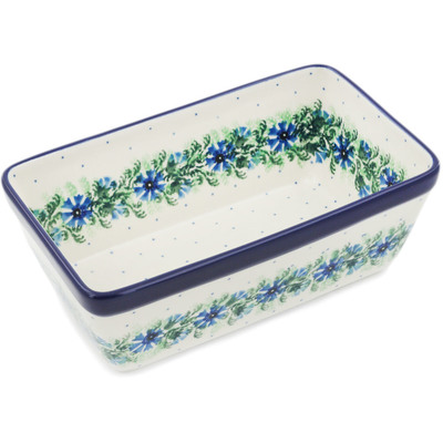 Polish Pottery Loaf Pan 8&quot; Blue Bell Wreath