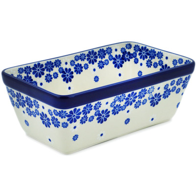 Polish Pottery Loaf Pan 8&quot; Cobalt Lace