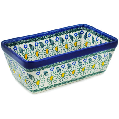 Polish Pottery Loaf Pan 8&quot; Crazy Daisy