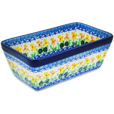 Polish Pottery Loaf Pan 8&quot; Daffodil Melody