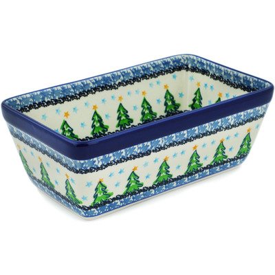 Polish Pottery Loaf Pan 8&quot; Ethereal Evergreen