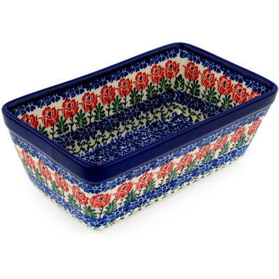 Polish Pottery Loaf Pan 8&quot; Fragrant Peony