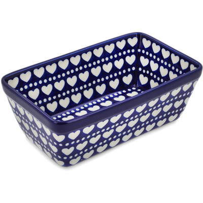 Polish Pottery Loaf Pan 8&quot; Heart To Heart