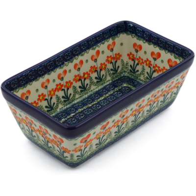 Polish Pottery Loaf Pan 8&quot; Peach Spring Daisy