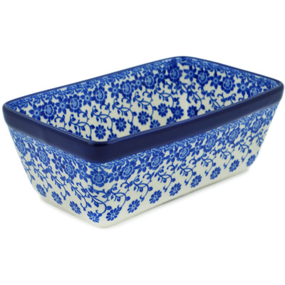 Polish Pottery Loaf Pan 8&quot; Sensational Azure Aster