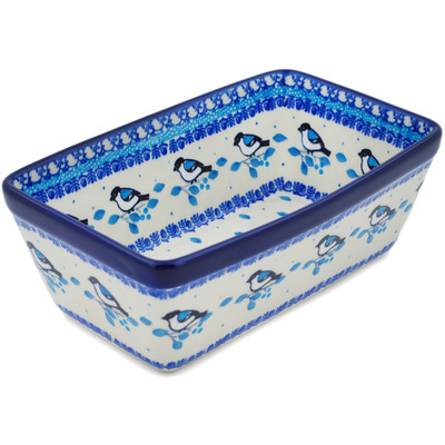 Polish Pottery Loaf Pan 8&quot; Winter Sparrow