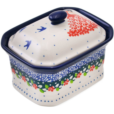 Polish Pottery Mini Cake Box 4&quot;, Salt Box, Bird Princess