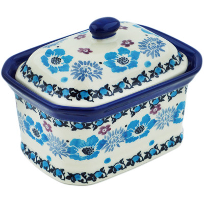 Polish Pottery Mini Cake Box 4&quot;, Salt Box, Blooming Blues