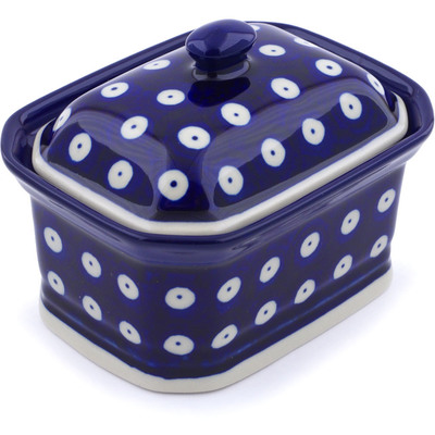 Polish Pottery Mini Cake Box 4&quot;, Salt Box, Blue Eyes