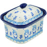 Polish Pottery Mini Cake Box 4&quot;, Salt Box, Blue Gnome