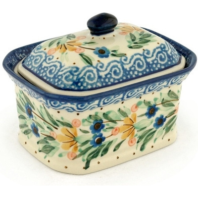 Polish Pottery Mini Cake Box 4&quot;, Salt Box, Breath Of Spring UNIKAT