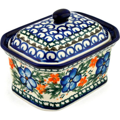 Polish Pottery Mini Cake Box 4&quot;, Salt Box, Cobblestone Garden