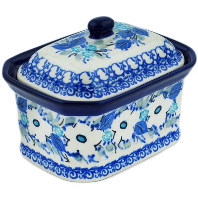 Polish Pottery Mini Cake Box 4&quot;, Salt Box, Delicate Magnolia UNIKAT