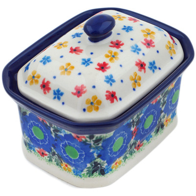 Polish Pottery Mini Cake Box 4&quot;, Salt Box, Fascinating Flora UNIKAT